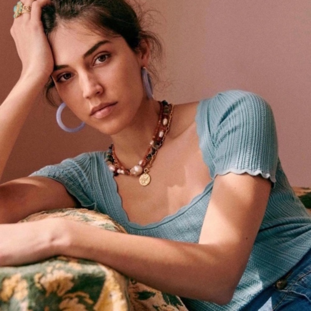 Rare Sezane Anil Top in Frosted Blue - Small